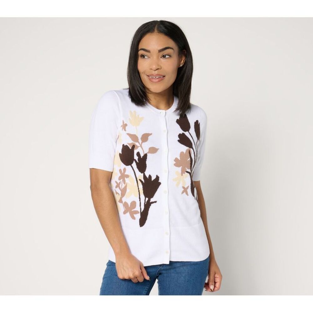 SUNNYLiFE Women's Top Plus Sz Sweater 1X Floral Jacquard Short White A682083